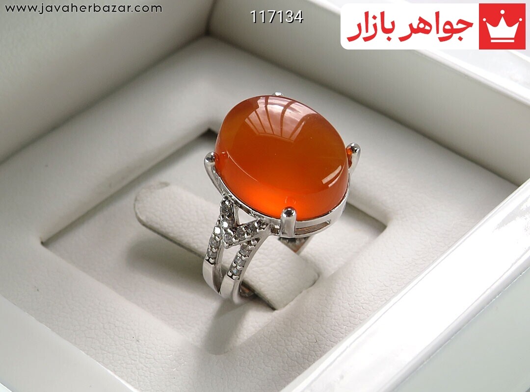 انگشتر نقره عقیق یمنی نارنجی طرح سروناز زنانه [شرف الشمس]
